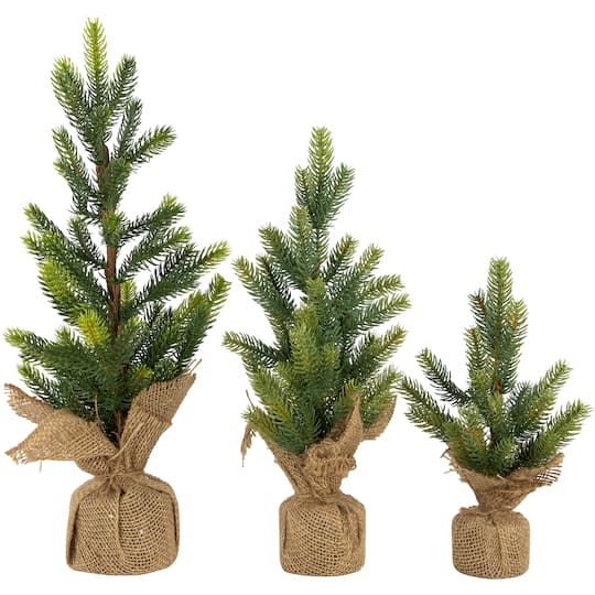 10.5", 15", & 18" Unlit Pine Artificial Christmas Tree with Burlap Base Set